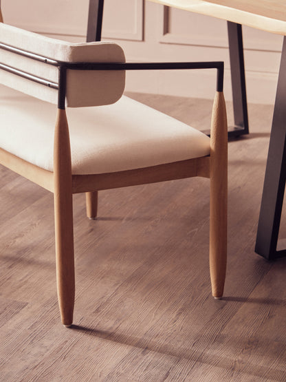 Milan Cream Textured Fabric Dining Bench with Wood Frame