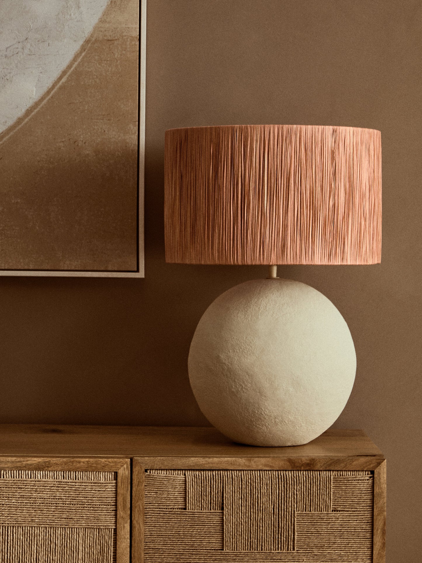 Penelope Natural Papier Mache Rust Raffia Table Lamp