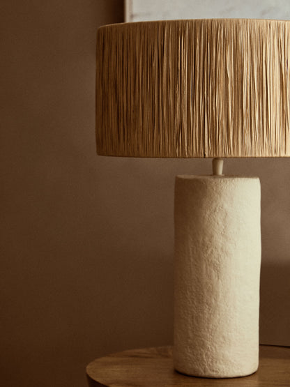Mono Natural Papier Mache Table Lamp with Natural Raffia Shade