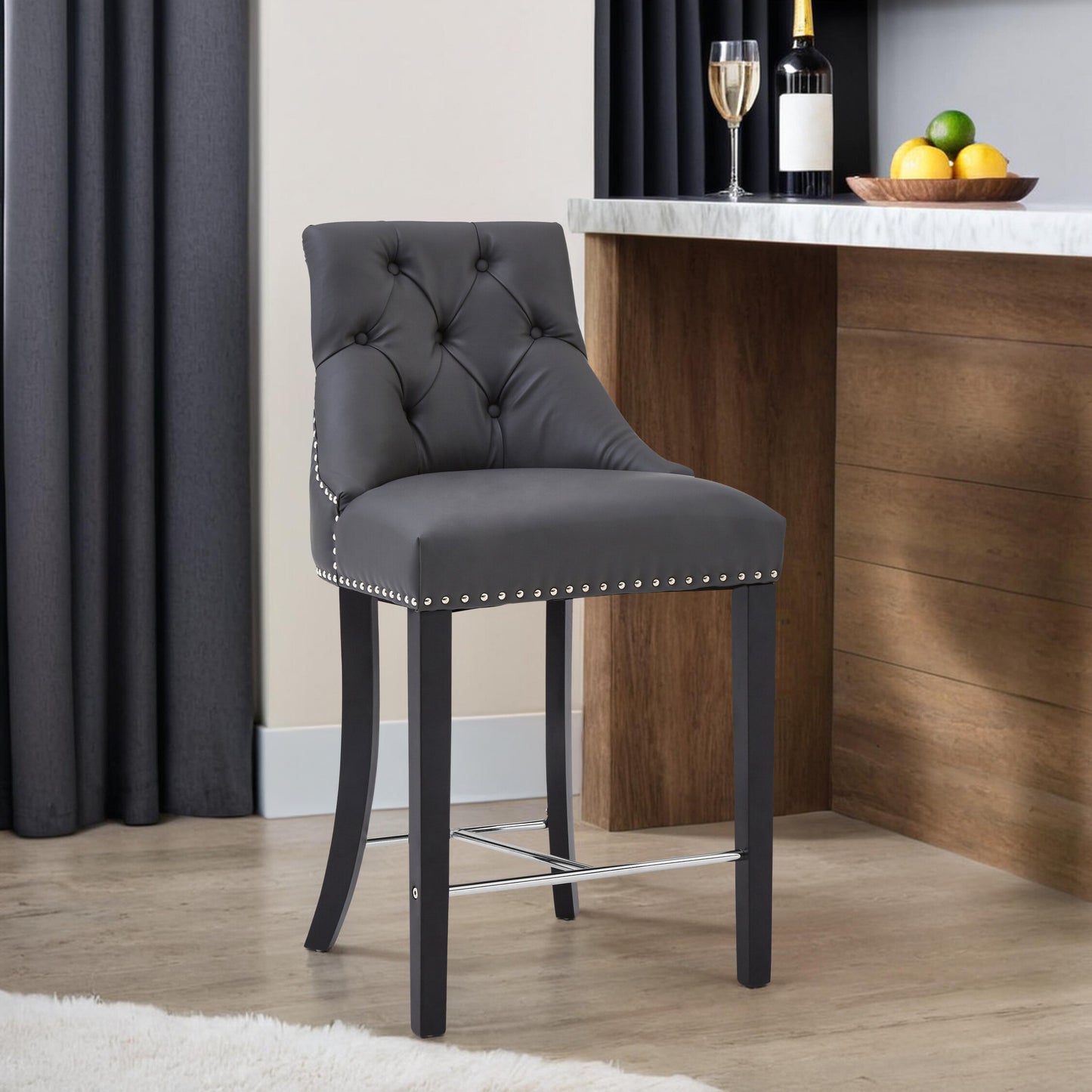 Loxton Grey Faux Leather Bar Stool