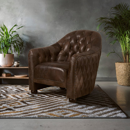 Speakeasy Dark Grey Brown Leather Tub Chair