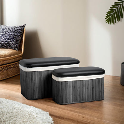 Luxor Black Set of 2 Bamboo Storage Hampers