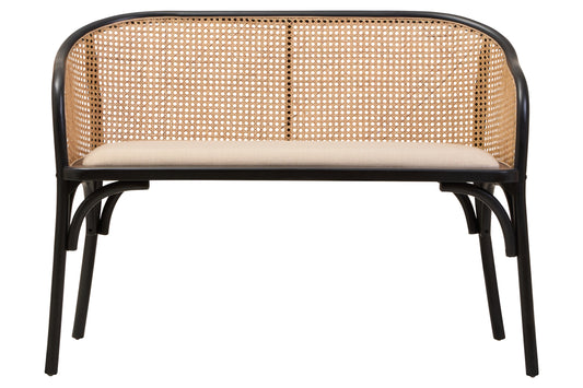 Fiji Natural Cane Bench Seat with Black Beech Wood Frame