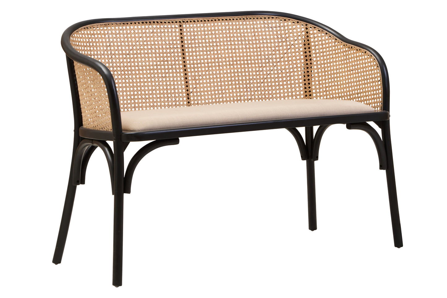 Fiji Natural Cane Bench Seat with Black Beech Wood Frame