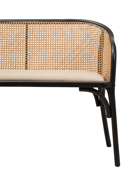 Fiji Natural Cane Bench Seat with Black Beech Wood Frame