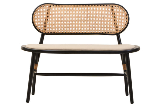 Fiji Natural Cane Bench Seat with Black Elm Wood Frame
