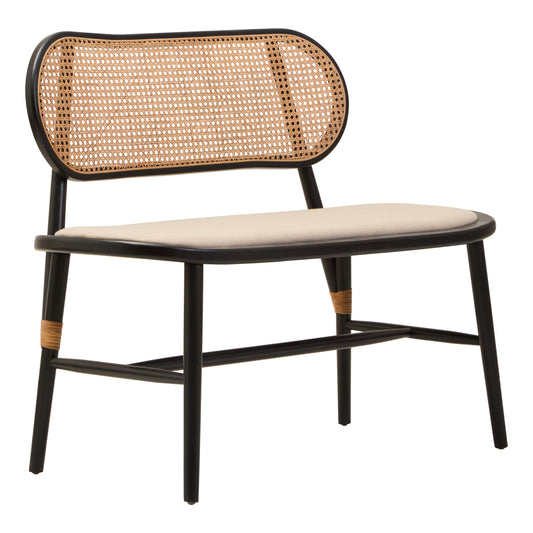 Fiji Natural Cane Bench Seat with Black Elm Wood Frame