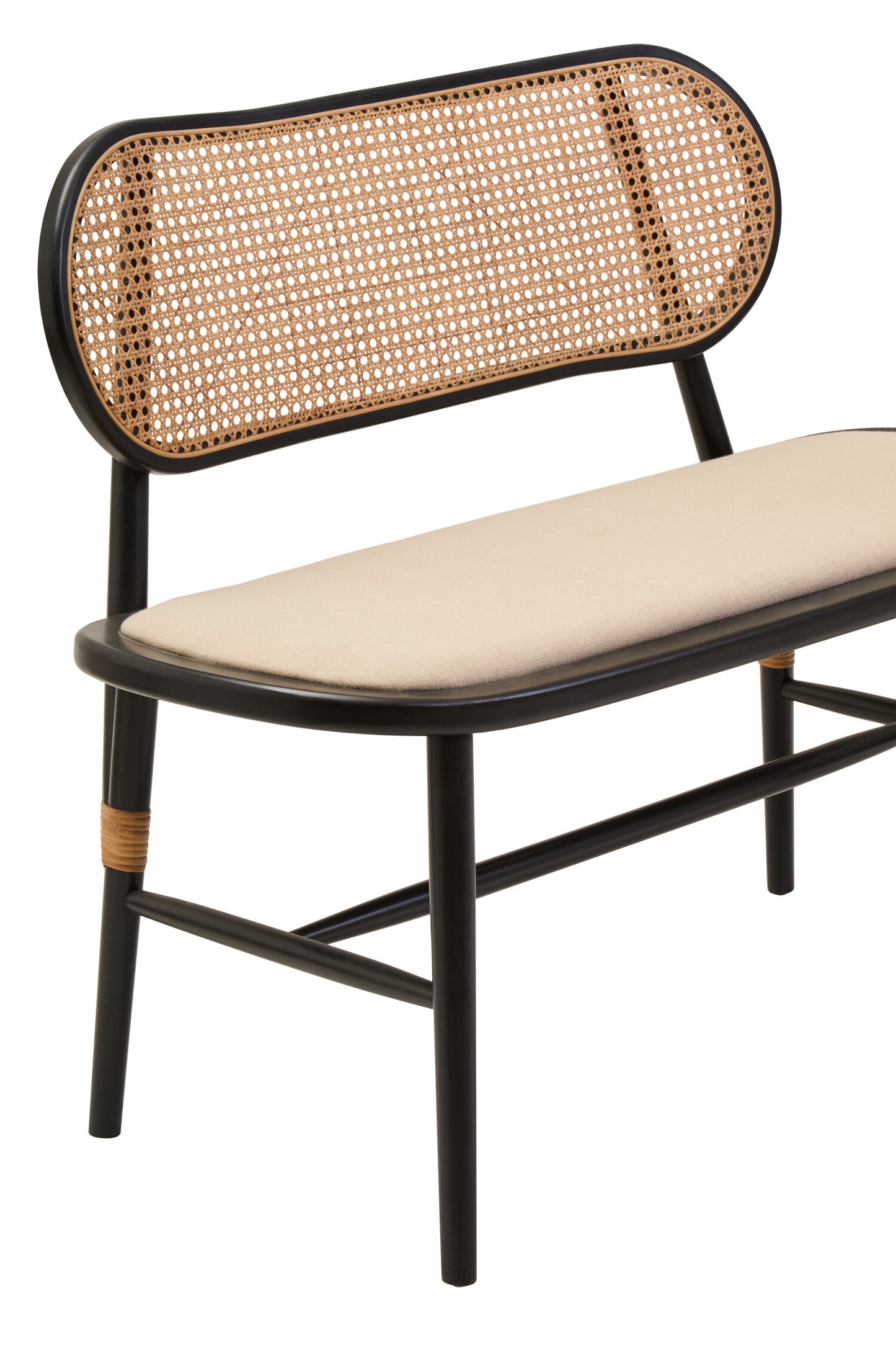Fiji Natural Cane Bench Seat with Black Elm Wood Frame