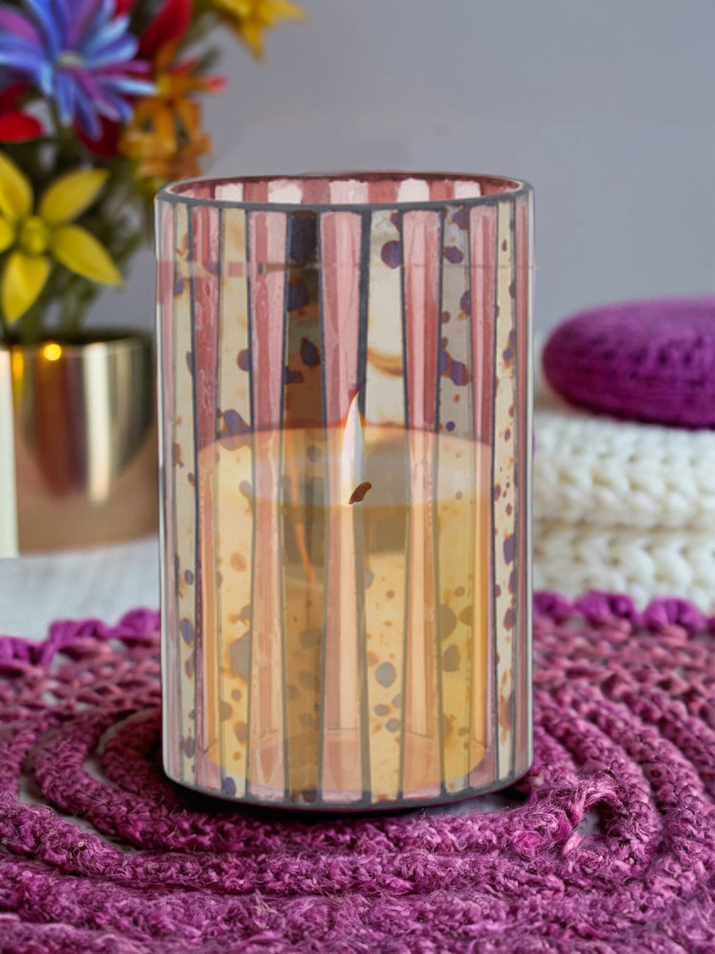 Luxe Decor Large Pink Antique Glass Candle Holder