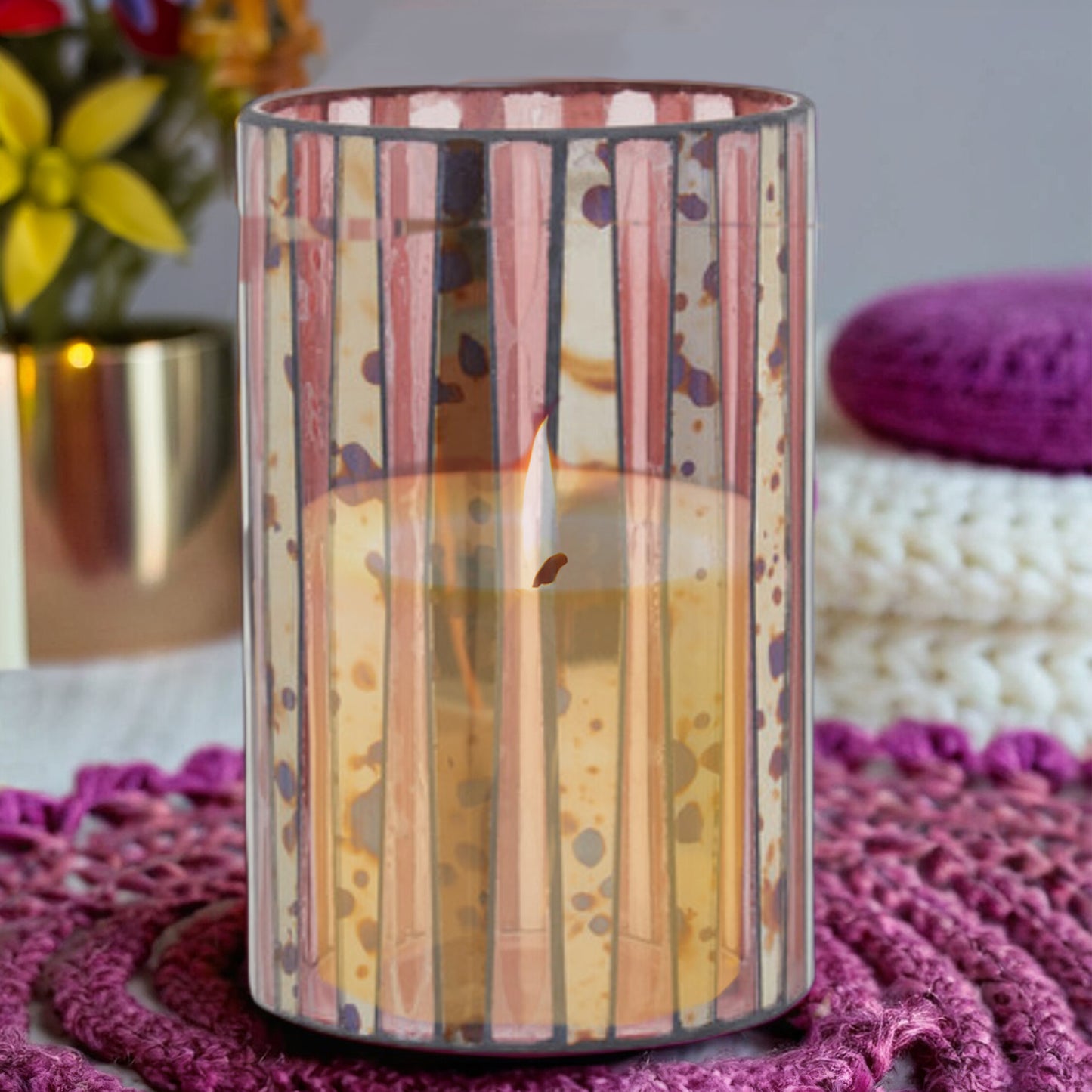 Luxe Decor Large Pink Antique Glass Candle Holder