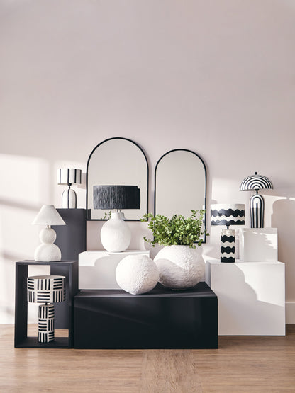 Mono Black and White Stripe Papier Mache Table Lamp