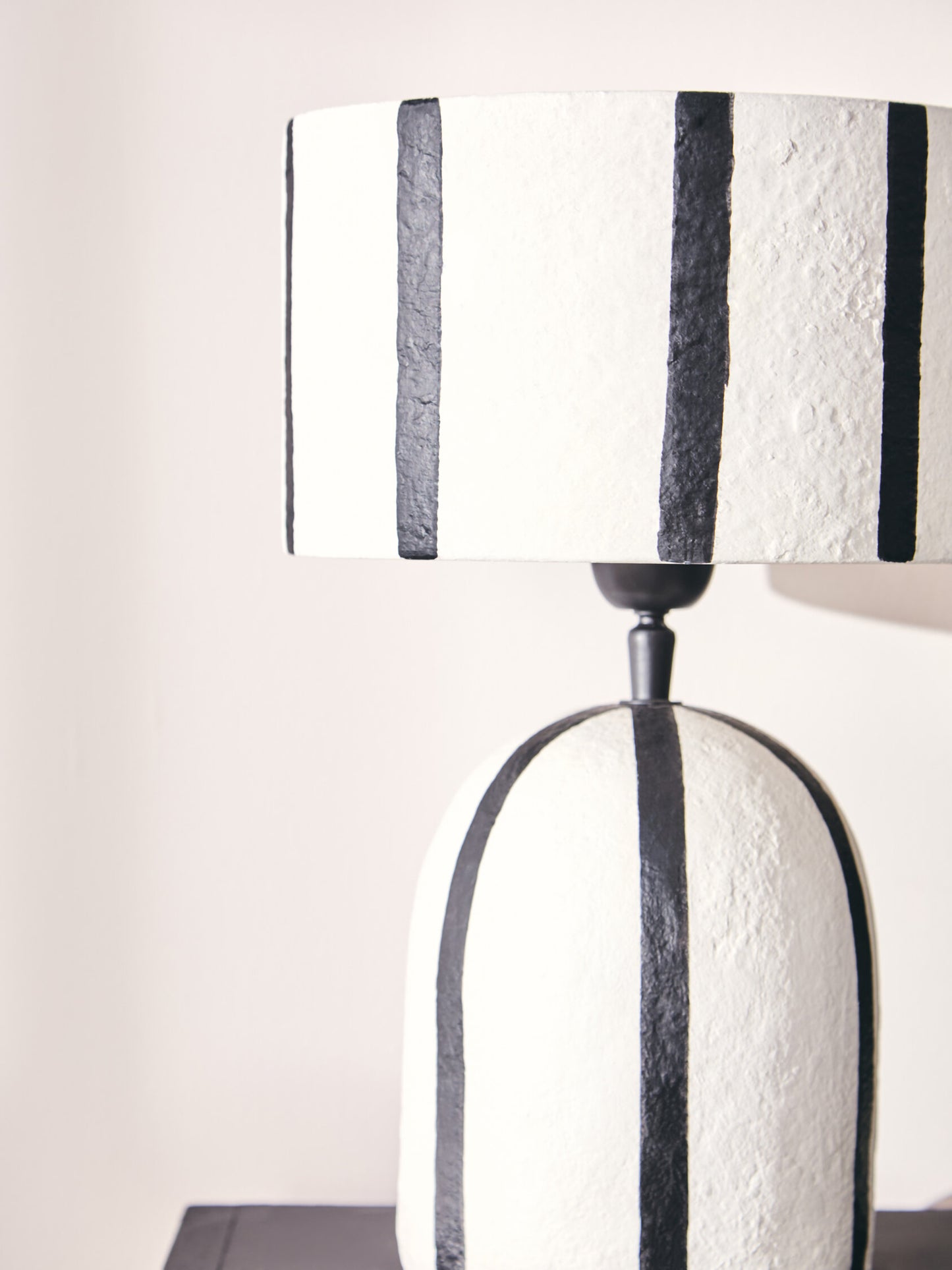 Mono Black and White Stripe Papier Mache Table Lamp