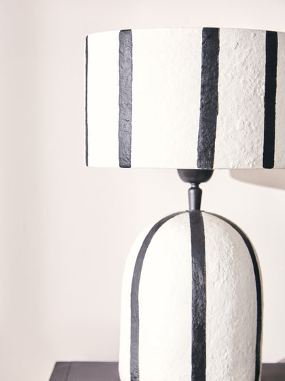 Mono Black and White Stripe Papier Mache Table Lamp