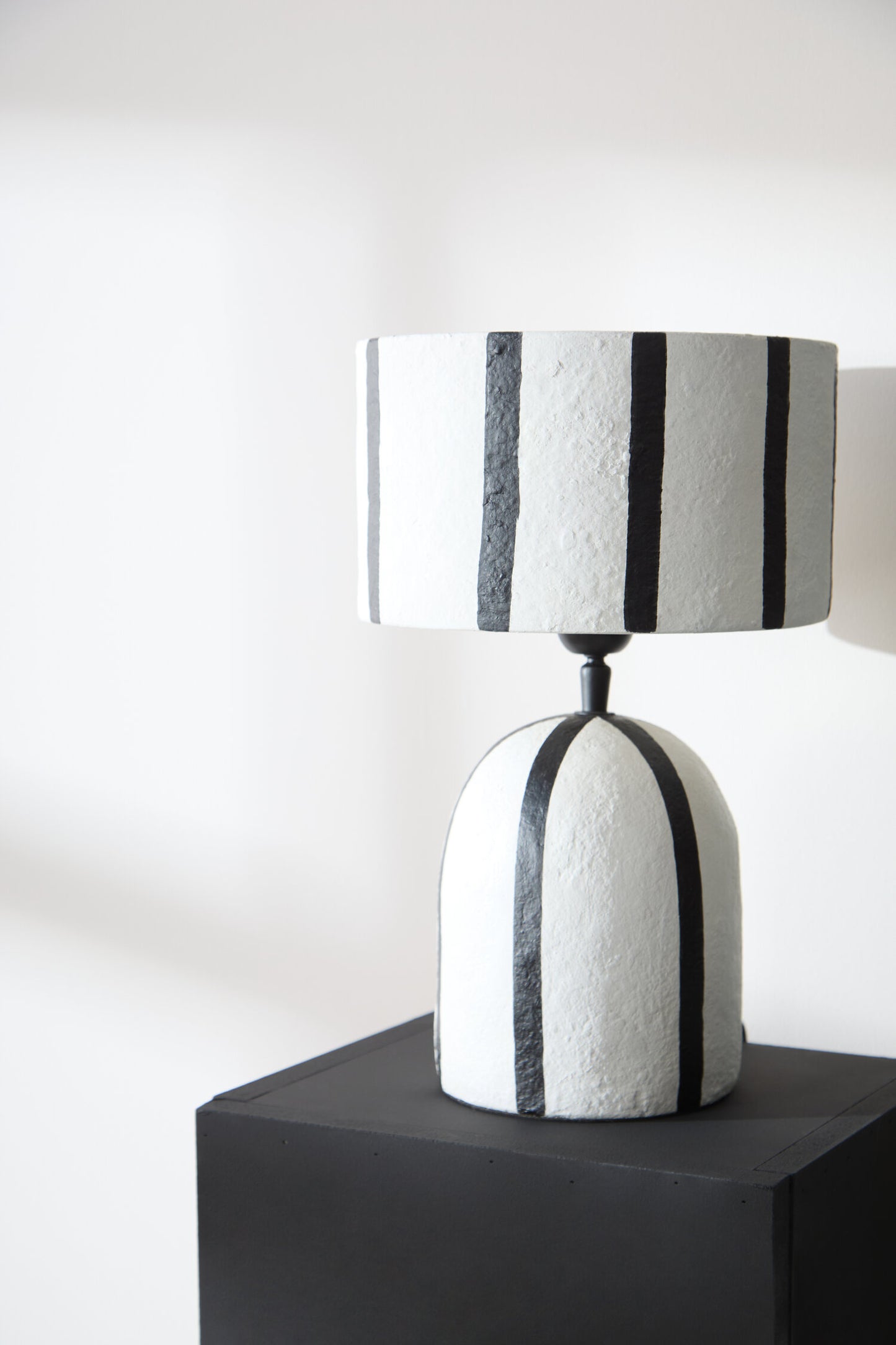 Mono Black and White Stripe Papier Mache Table Lamp