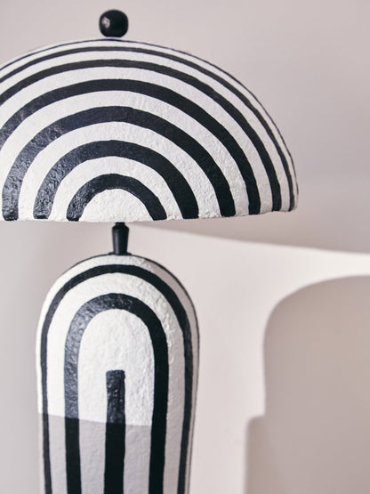Mono Black White Stripe Papier Mache Table Lamp