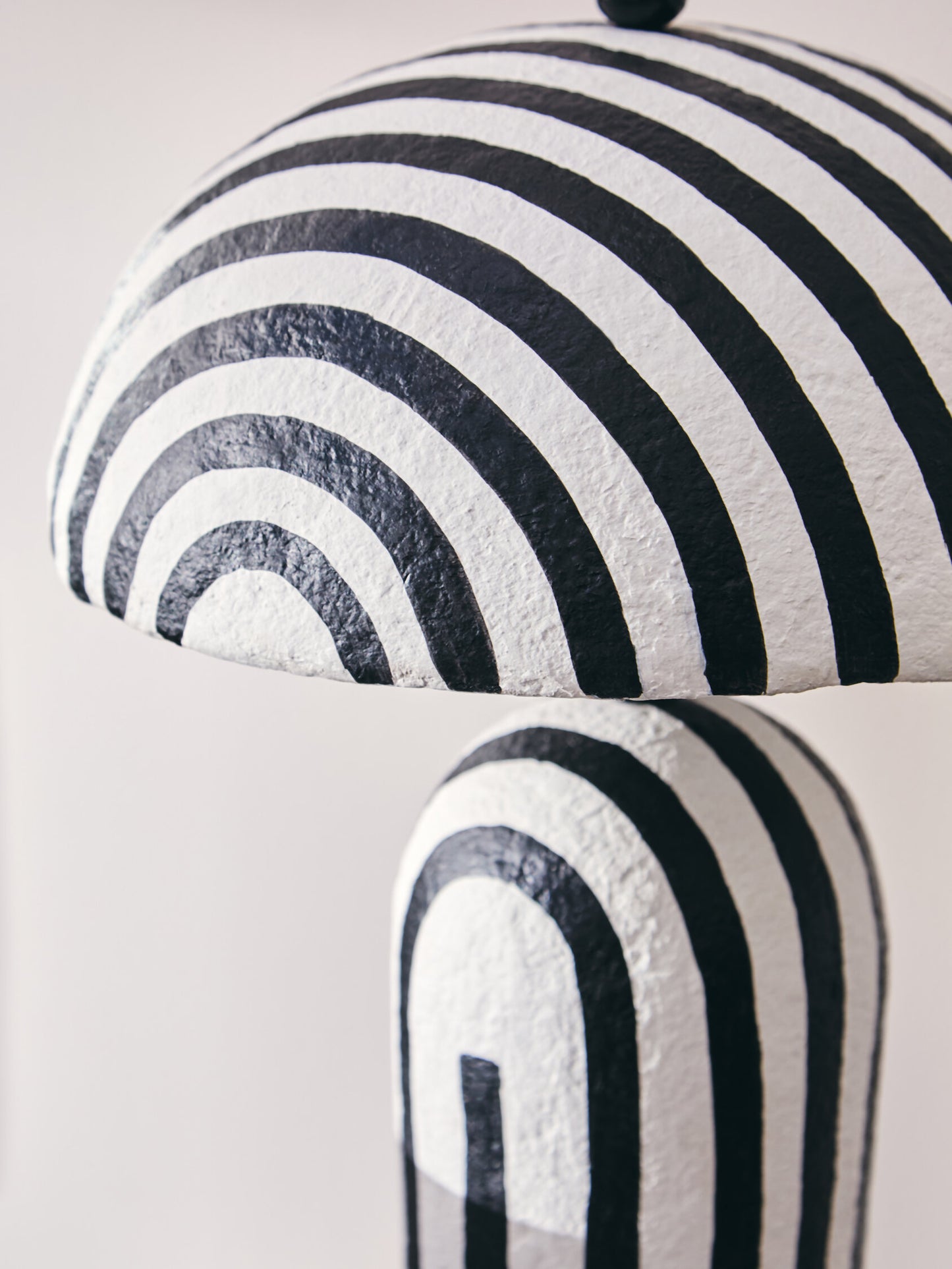 Mono Black White Stripe Papier Mache Table Lamp