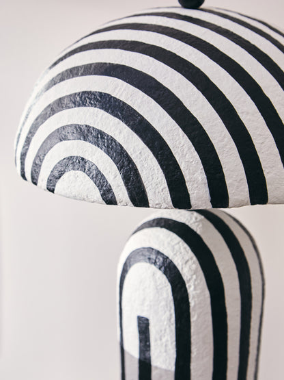 Mono Black White Stripe Papier Mache Table Lamp