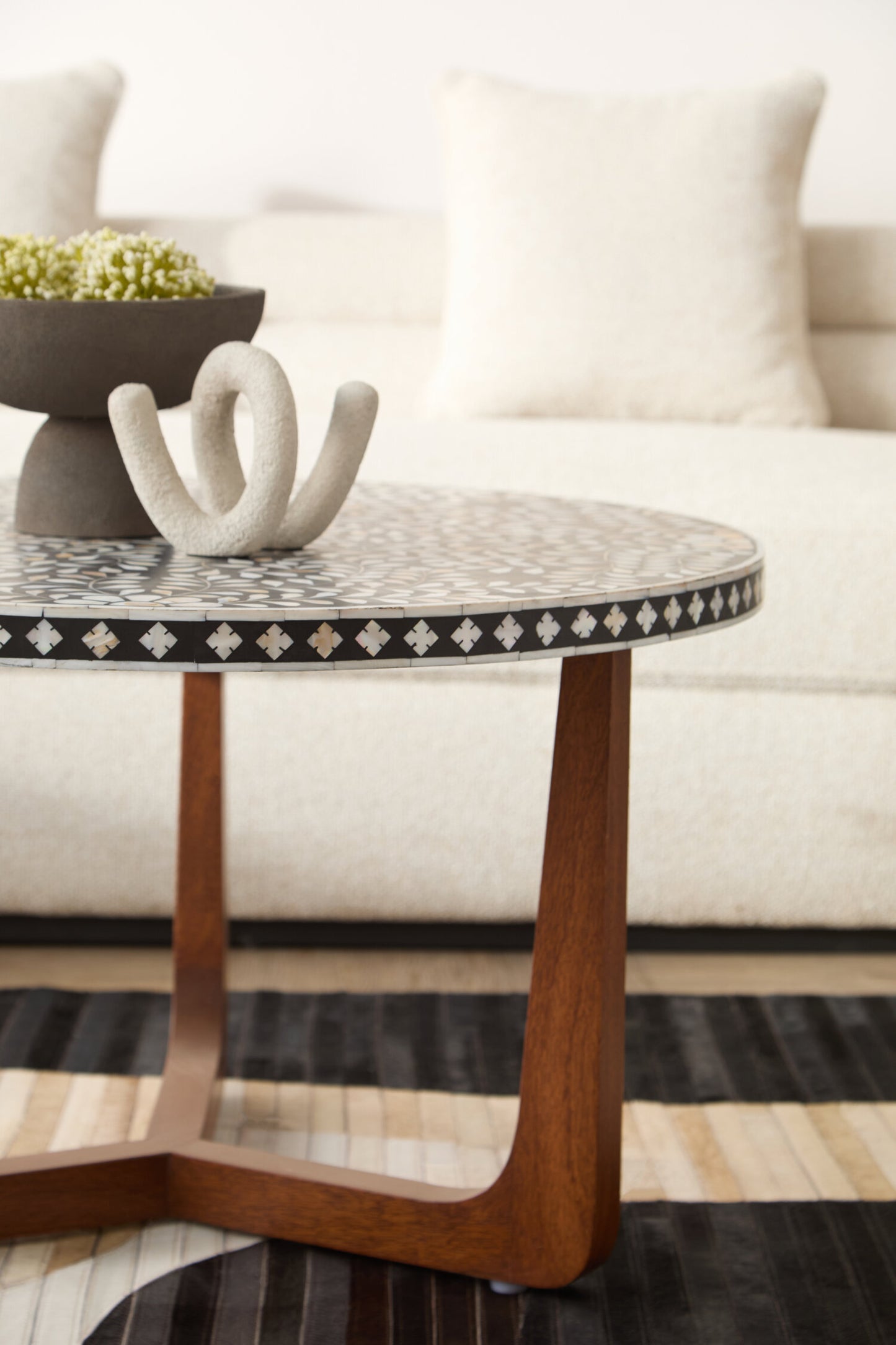 Lana Mother of Pearl Round Floral Coffee Table