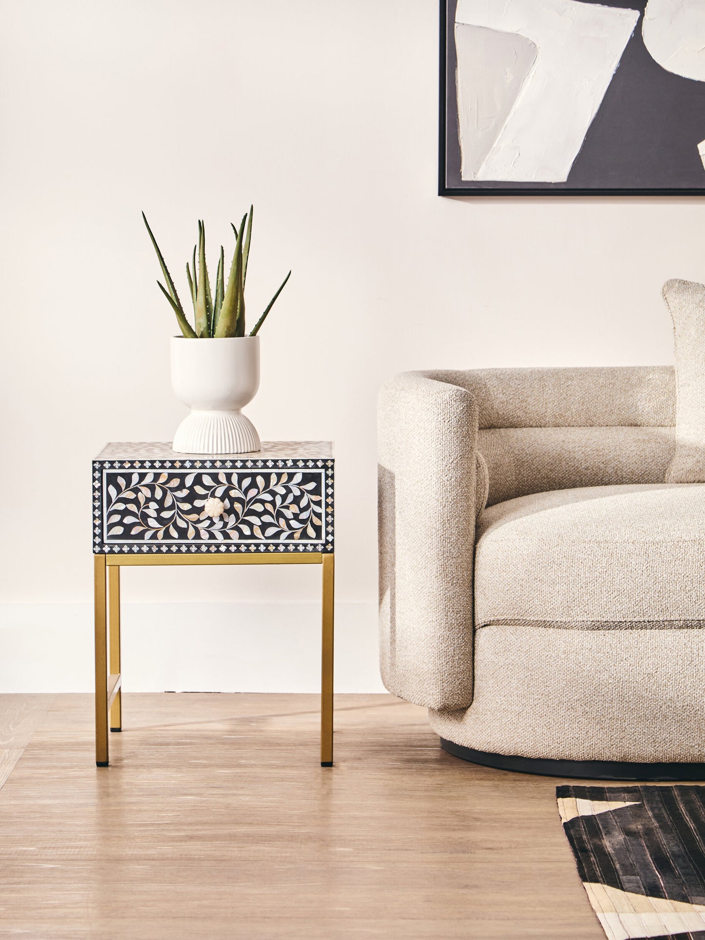 Lana 1 Drawer Side Table with Bone Inlay