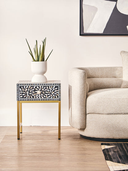 Lana 1 Drawer Side Table with Bone Inlay
