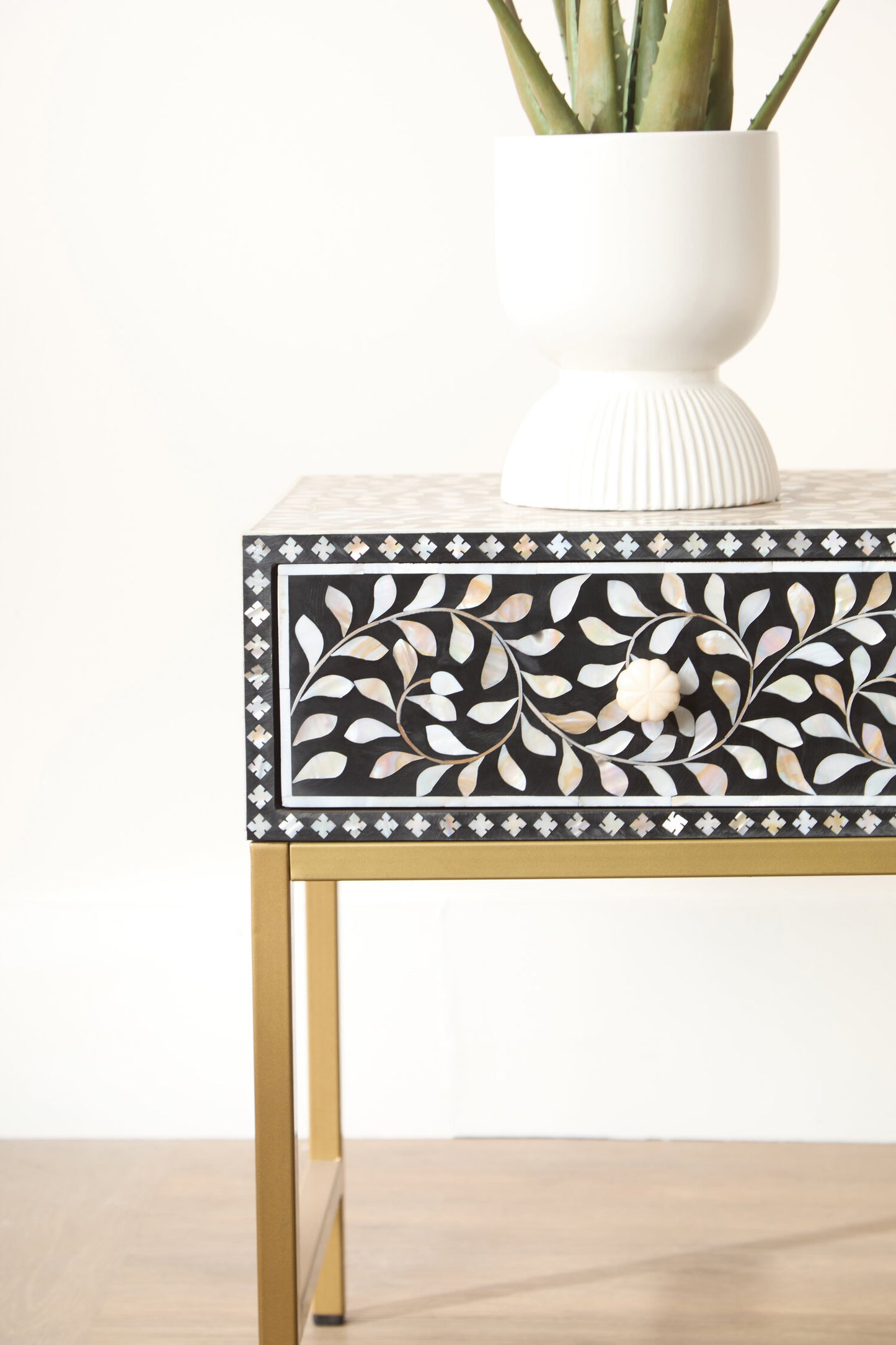 Lana 1 Drawer Side Table with Bone Inlay