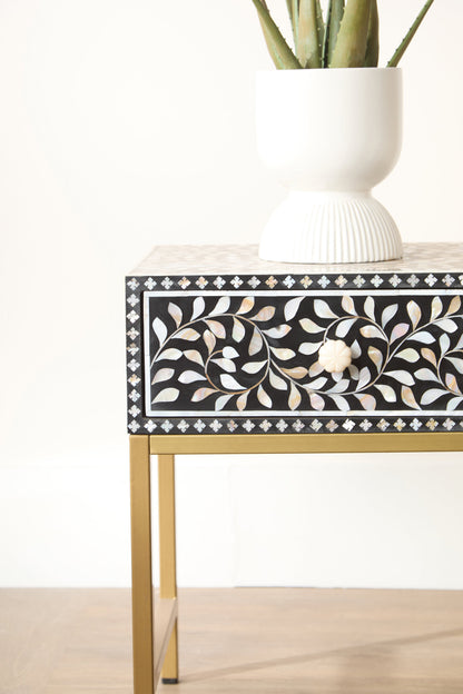 Lana 1 Drawer Side Table with Bone Inlay