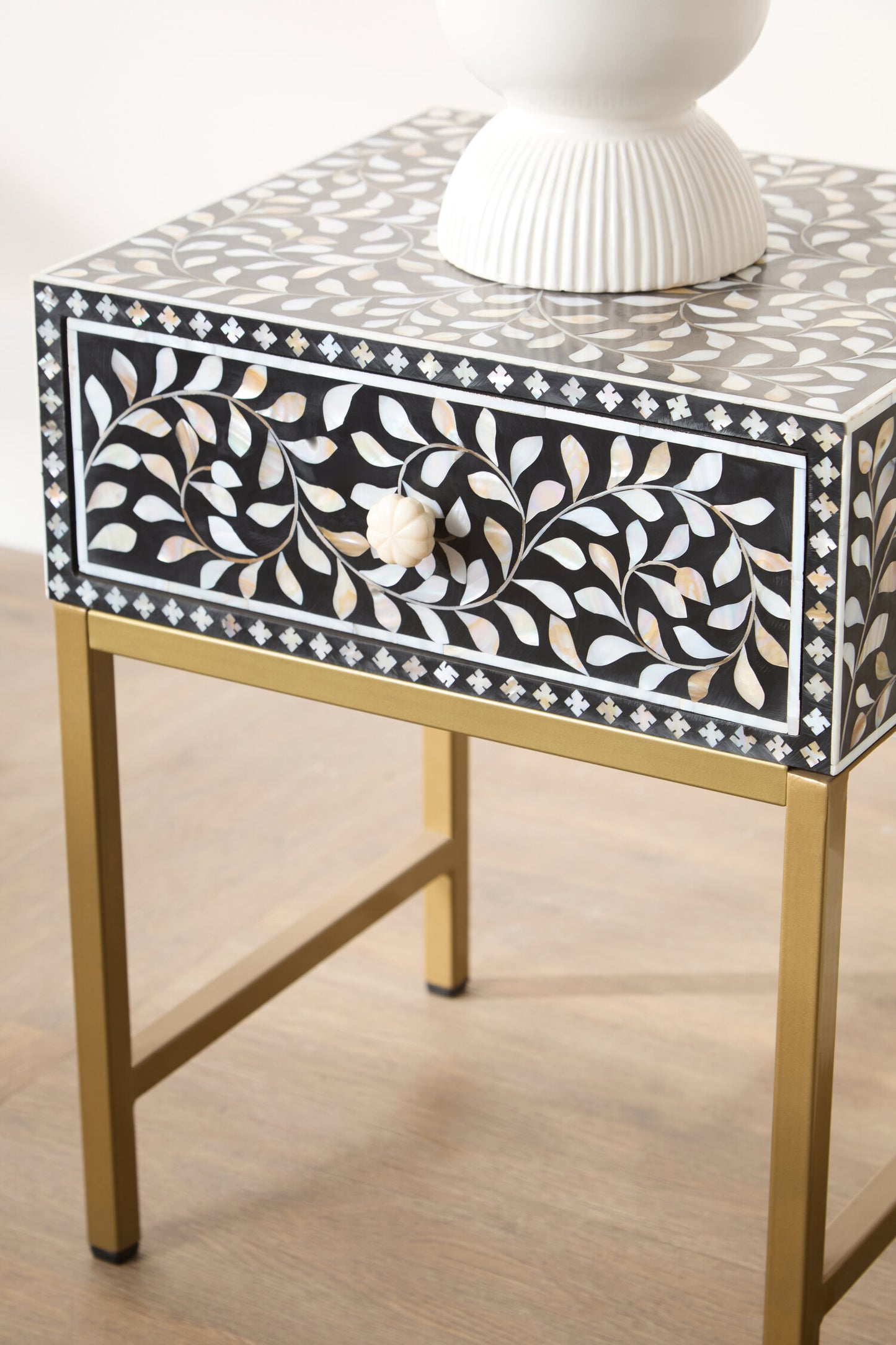 Lana 1 Drawer Side Table with Bone Inlay