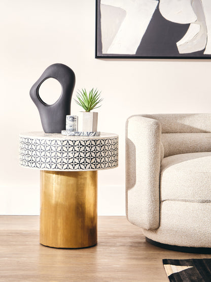 Lana Bone Inlay Round Side Table with Gold Base