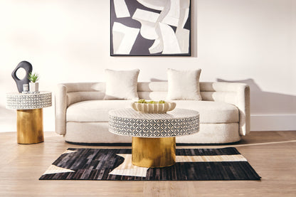 Lana Bone Inlay Round Side Table with Gold Base