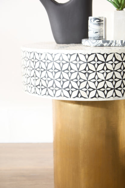 Lana Bone Inlay Round Side Table with Gold Base