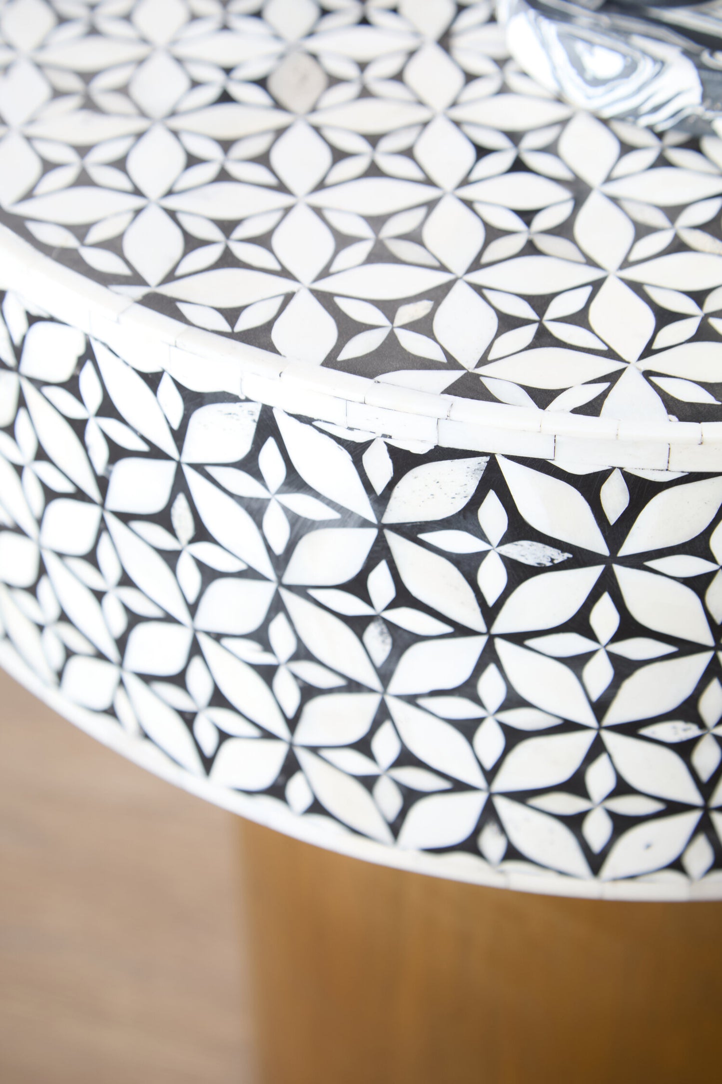 Lana Bone Inlay Round Side Table with Gold Base