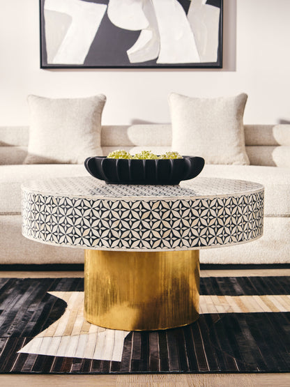 Lana Round Bone Inlay Coffee Table with Gold Base
