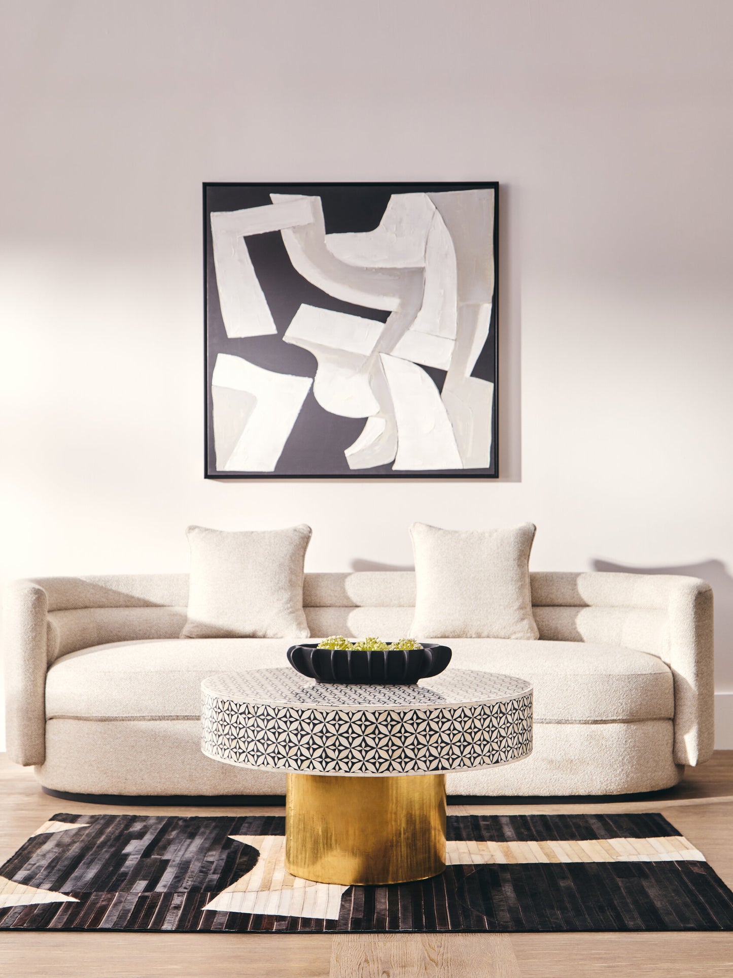 Lana Round Bone Inlay Coffee Table with Gold Base