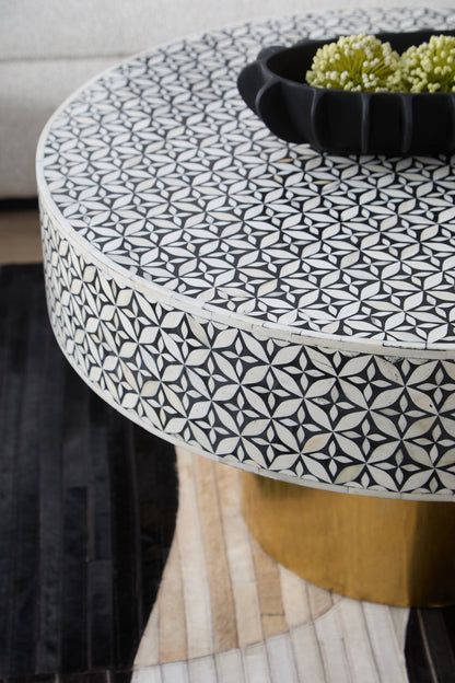 Lana Round Bone Inlay Coffee Table with Gold Base