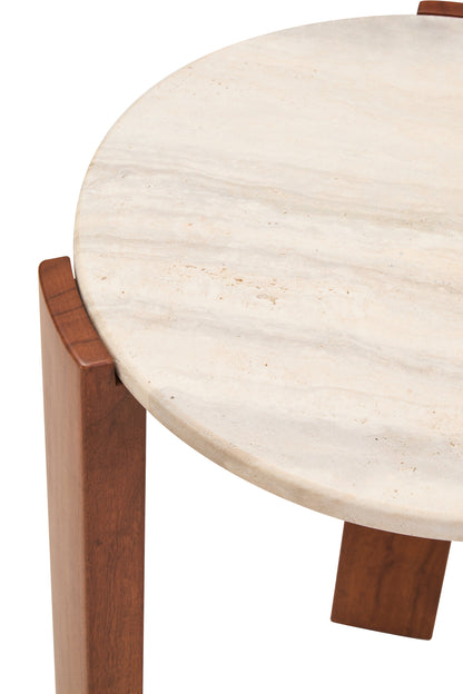 Sorrento Travertine Acacia Wood Round Side Table