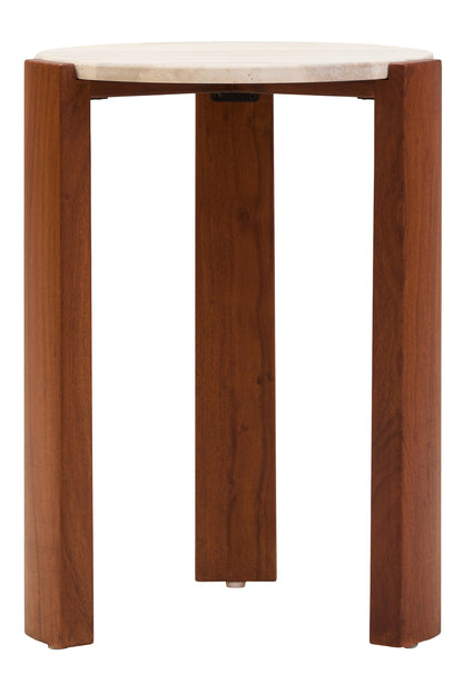 Sorrento Travertine Acacia Wood Round Side Table