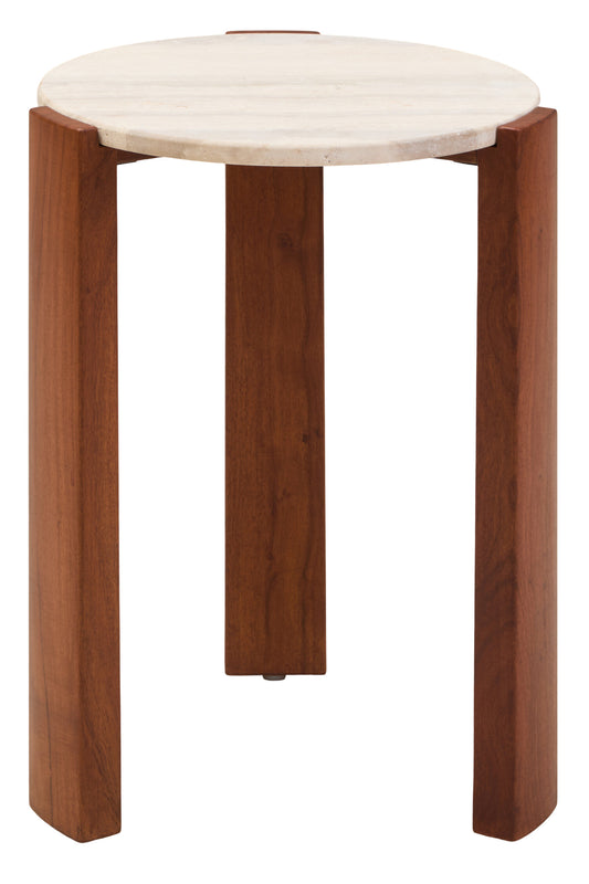 Sorrento Travertine Acacia Wood Round Side Table | Bali & Blue