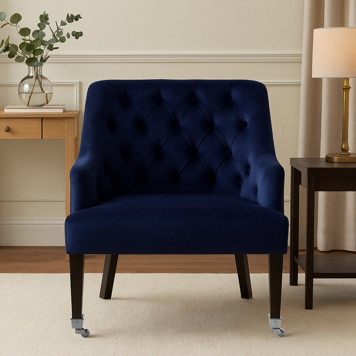Charles Industrial Blue Velvet Button-Back Lounge Armchair