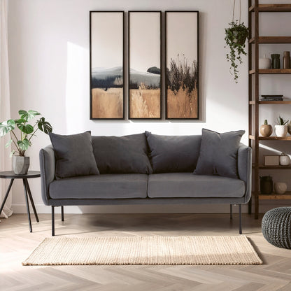 Brendan Grey Fabric Two Seater Sofa with Black Legs