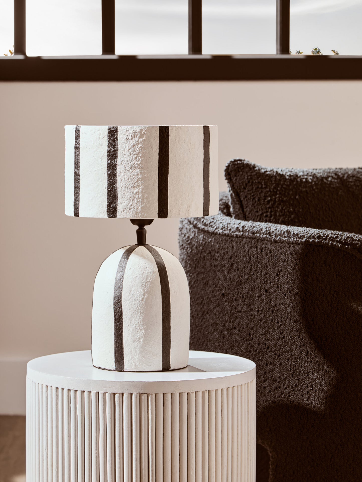 Mono Black and White Stripe Papier Mache Table Lamp
