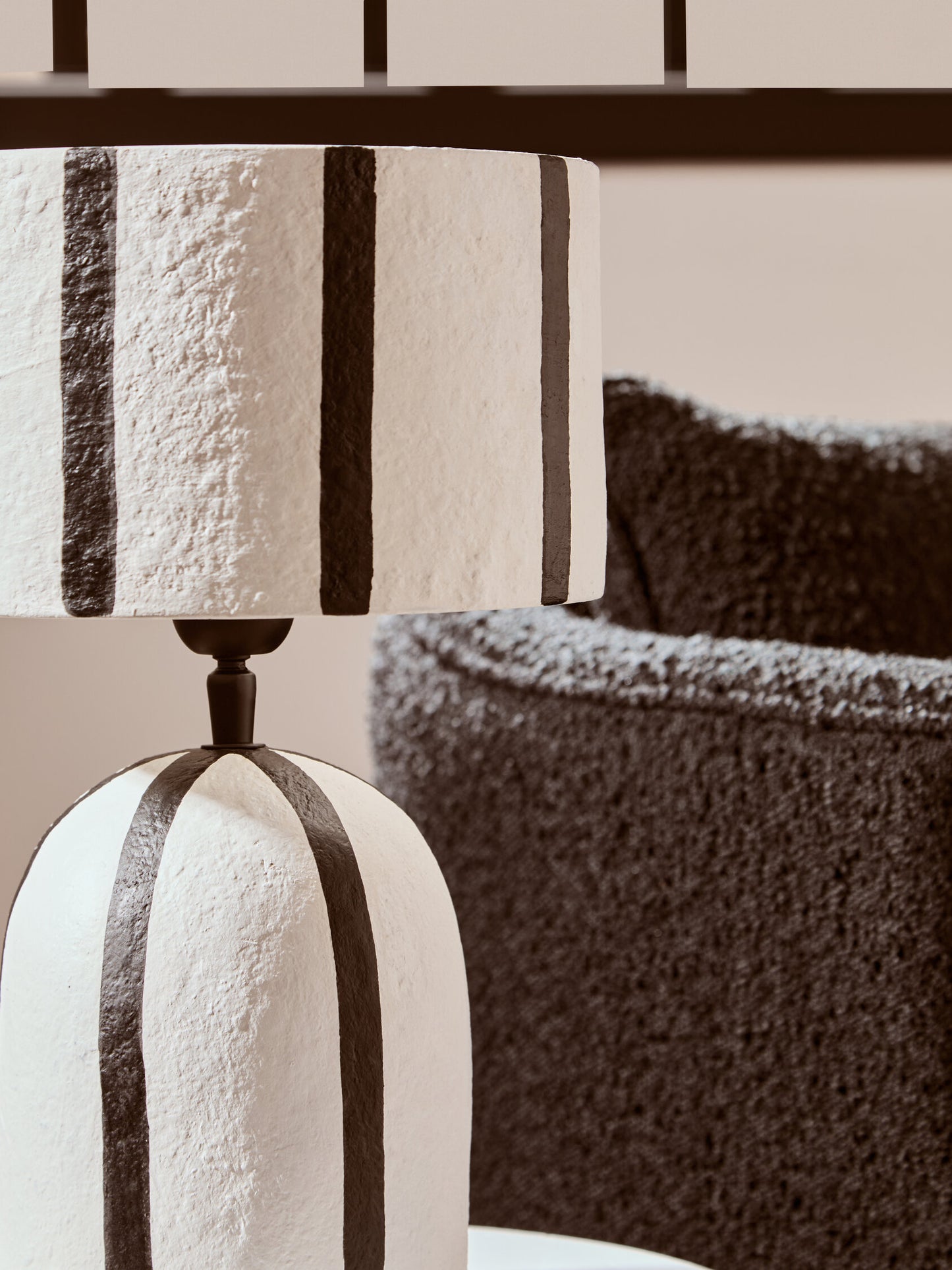 Mono Black and White Stripe Papier Mache Table Lamp
