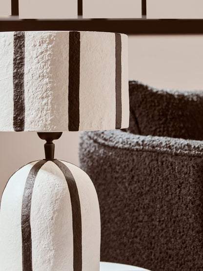 Mono Black and White Stripe Papier Mache Table Lamp