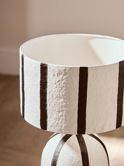 Mono Black and White Stripe Papier Mache Table Lamp