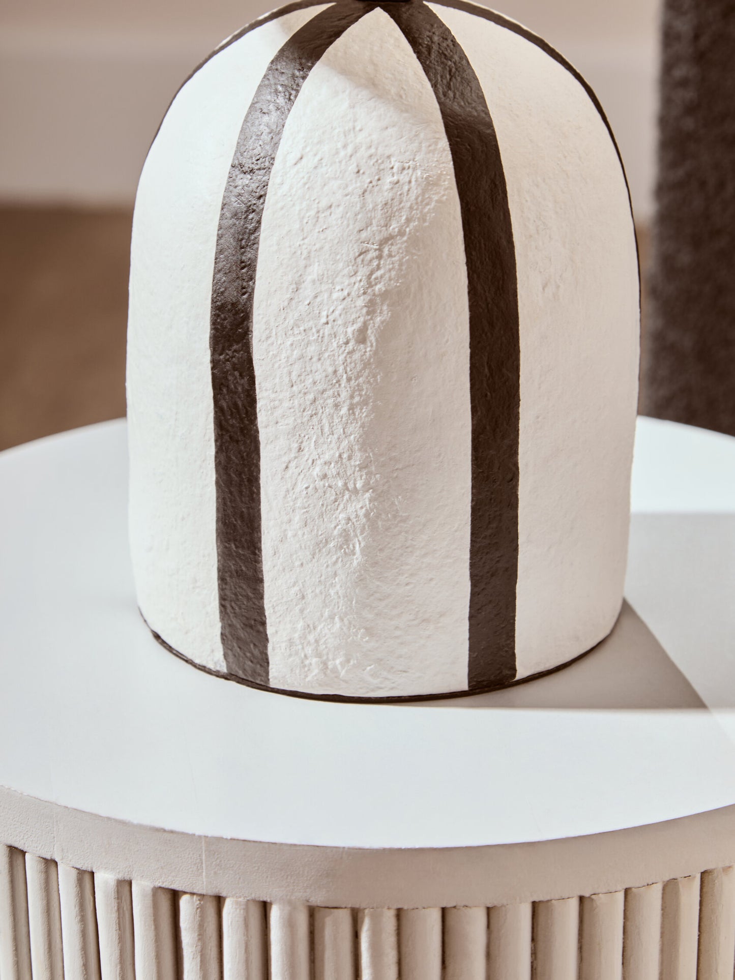 Mono Black and White Stripe Papier Mache Table Lamp