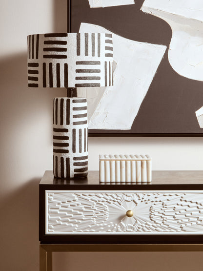 Mono Black White Geometric Papier Mache Table Lamp