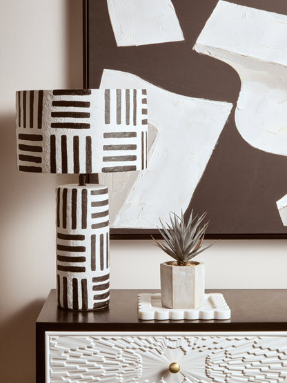Mono Black White Geometric Papier Mache Table Lamp