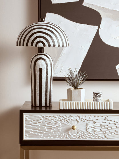 Mono Black White Stripe Papier Mache Table Lamp