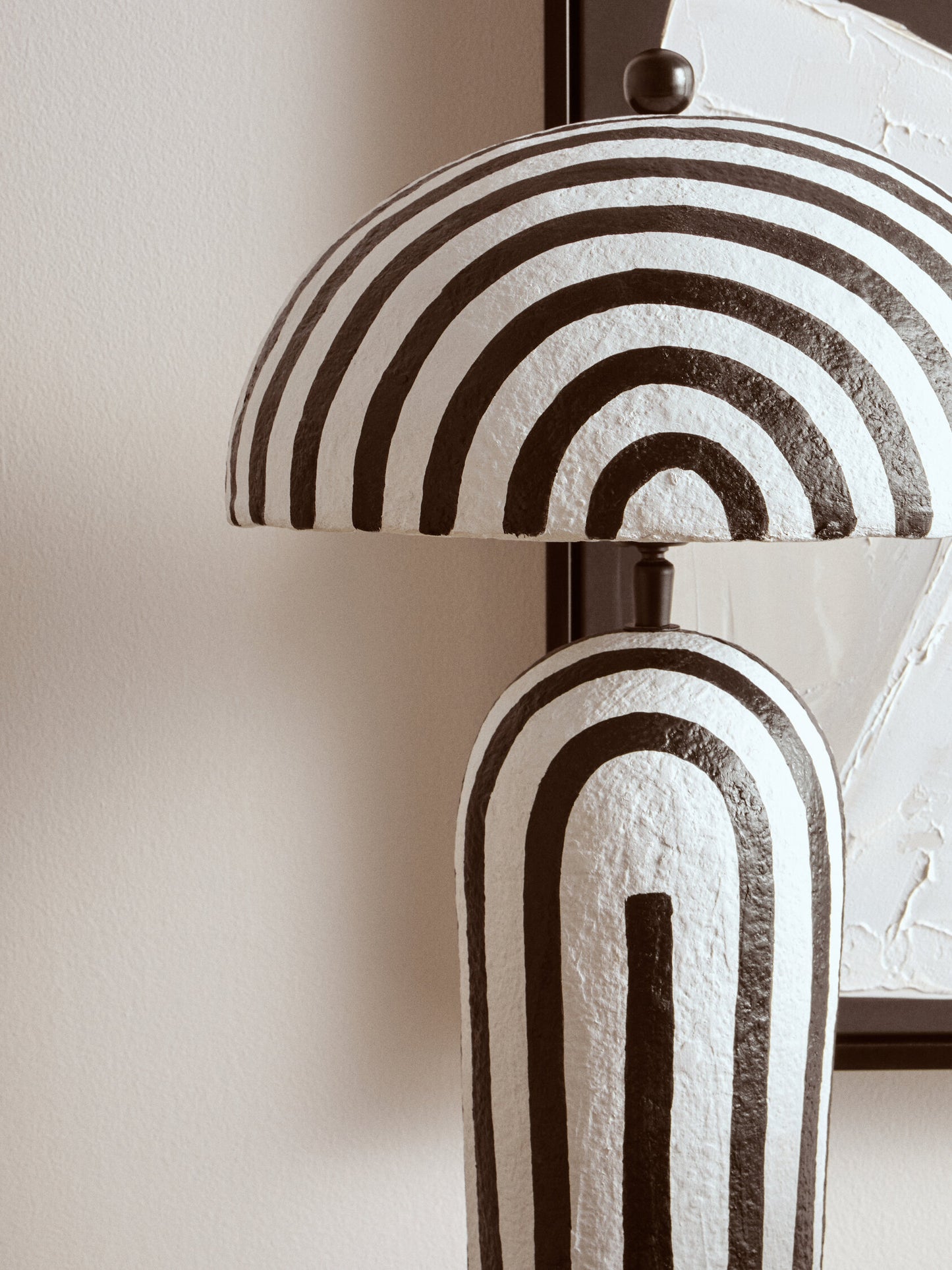 Mono Black White Stripe Papier Mache Table Lamp