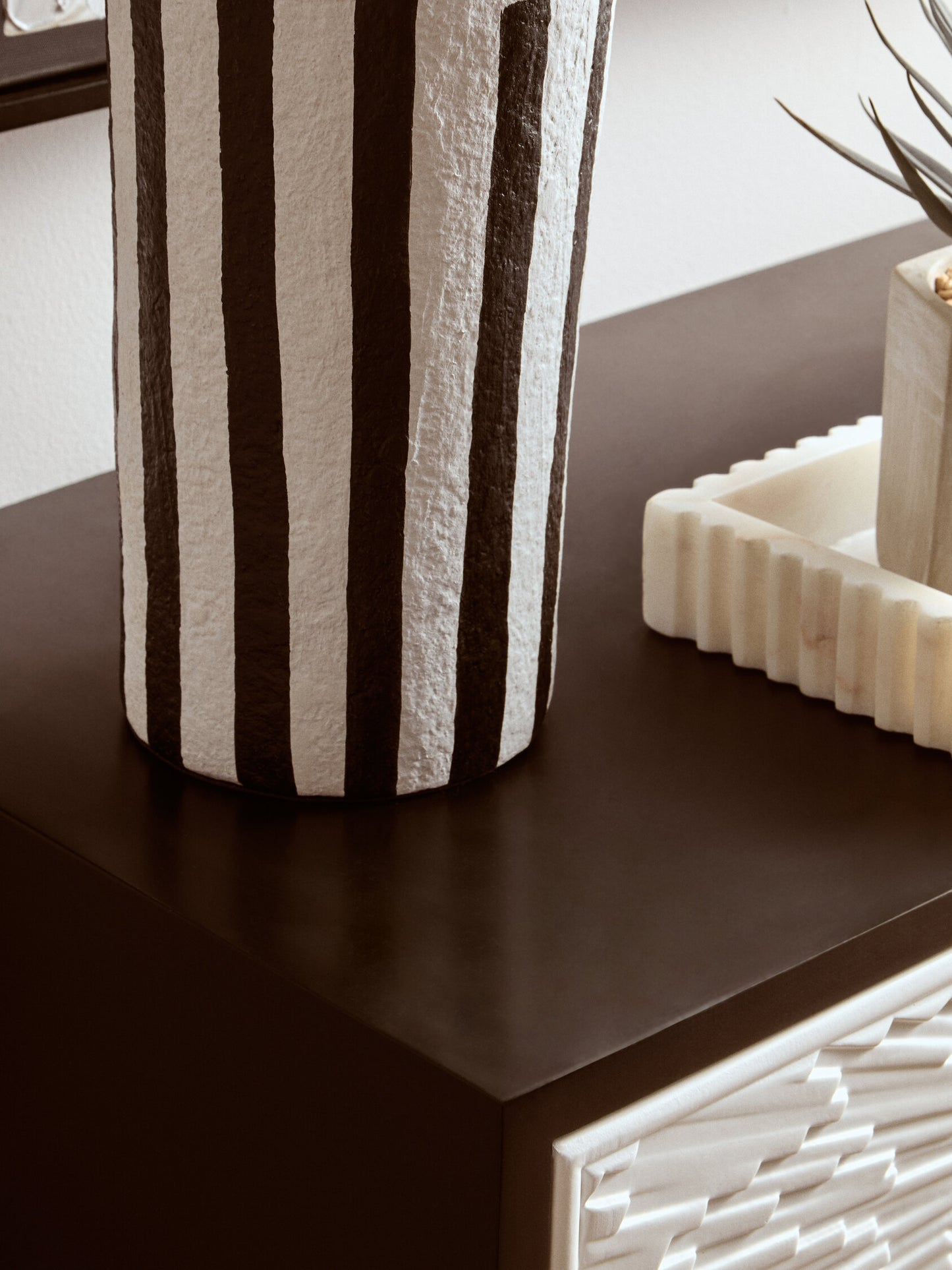 Mono Black White Stripe Papier Mache Table Lamp