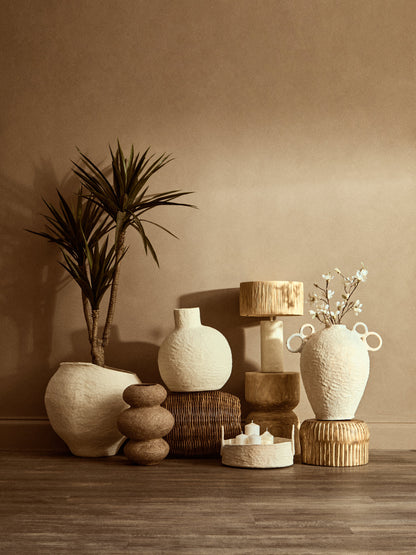 Mono Natural Papier Mache Table Lamp with Natural Raffia Shade